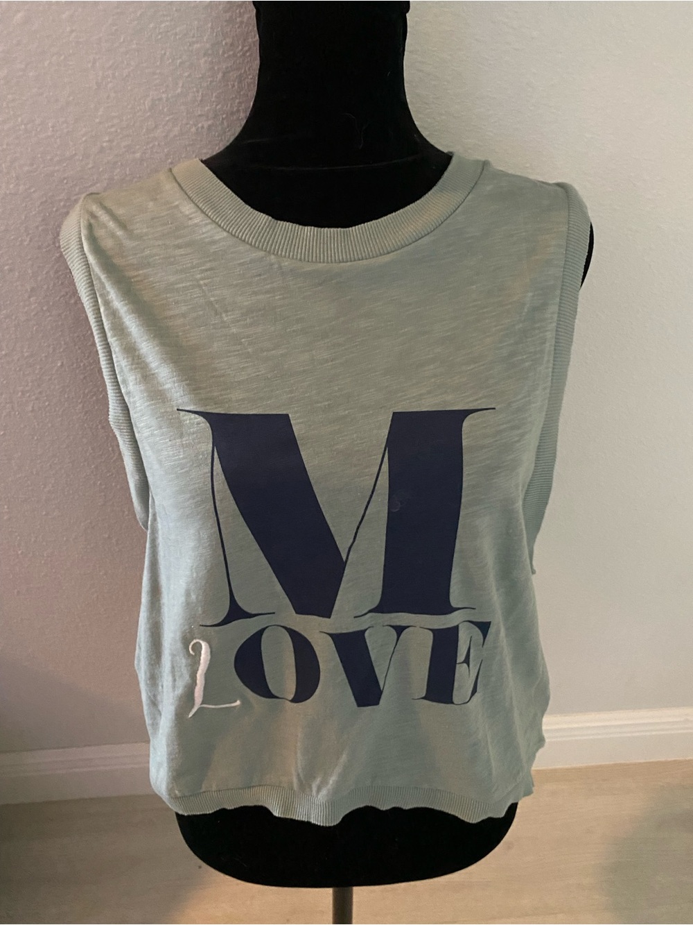 Free People Sage Green Tank Top with Navy LOVE Graphic